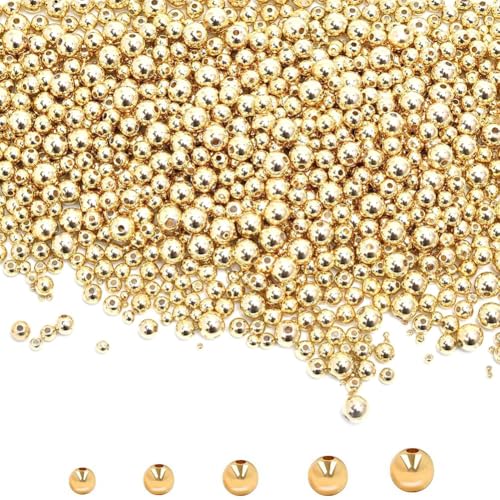 Wadakada 500 Stück Goldgefüllte Abstandsperlen, Runde Armbandperlen, Nahtlose Glatte Metallmessingperlen, für Selbstgemachte Halsketten und Armbänder von Wadakada
