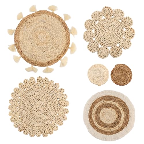 Wadakada 6 Stück Geflochtene Rattan-Flachkörbe Zur Wandbehang-Dekoration, Handgefertigte Quasten, Blumen-Wandkörbe, Sofa-Nachttisch-Dekorationen von Wadakada