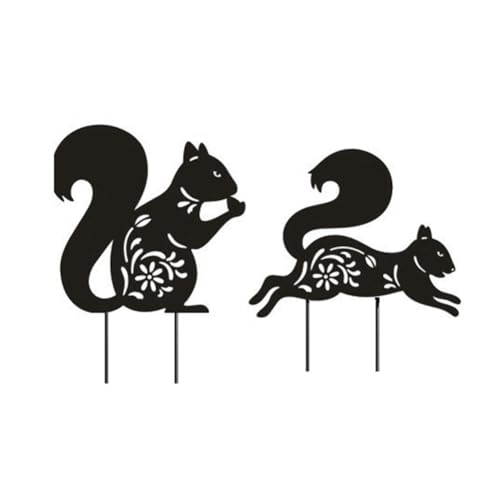 Wadakada Gartenstecker Aus Metall in Form Eines Eichhörnchens, Dekorative Eichhörnchen-Statuen Aus Metall für Den Außenbereich, 2er-Set, Zur Dekoration Von Garten, und Terrasse von Wadakada