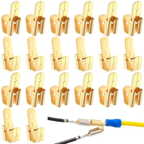 Wadakada Männliche Piggyback-Flachstecker, 3-Wege-Flachstecker-Crimp-Anschlusssortiment, Goldfarben von Wadakada