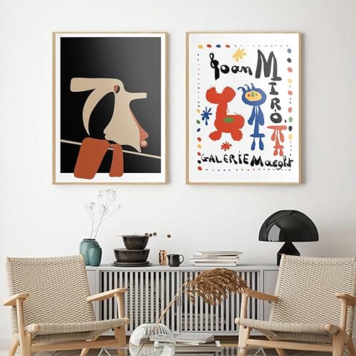 Berühmte Joan Miro Ausstellungsplakate Minimalistische Wandkunst Joan Miro Drucke Joan Miro Leinwand Gemälde Galerie Bilder Wohnkultur 50x70cmx2 Kein Rahmen von Waeta Rnvzx