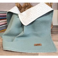 Babydecke Waffelpiqué/Kuscheldecke Waffelstoff Personalisierbar Mit Namen Kinderwagendecke Geschenk Geburt Petrol Tupfen von WaffelLiebe