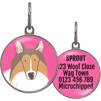 Braun Und Weiße Collie Hundemarke - 6 Farboptionen Personalisierte Haustiermarke Für Collies Wasserfest, Individuelle Rückseite, 2 Größen von WagATudeTags