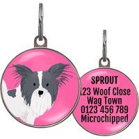Papillon Hundemarke - 6 Farb-Optionen Schwarz Und Weiß Personalisierte Haustiermarke Für Liebhaber 2 Größen Wasserfest von WagATudeTags