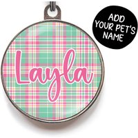 Personalisierte Karierte Hundemarke | Pastell Grün Und Pink Gingham Haustiermarke von WagATudeTags