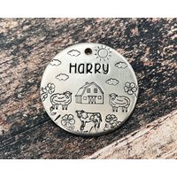 Hundemarke Für Hunde Personalisiert, Großer Doppelseitiger Haustier-Id-Tag Mit Bauernhof-Design, Metall-Hundeanhänger 2 Telefonnummern von WaggyPooch