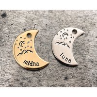 Katzenanhänger Klein, Mini Mond Haustier Id Tag, Personalisierter Katzenanhänger, Indoor Katzen Doppelseitiger Tag Mit Telefonnummer von WaggyPooch