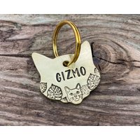 Katzenname Tag, Haustier Id Tag Katzenkopf Mit Blättern von WaggyPooch