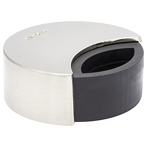 WAGNER Design-Boden-Türstopper SCREW OR GLUE/Schrauben oder Kleben - Durchmesser Ø 50 x 18 mm, Metall gebürstet, Edelstahloptik, thermoplastischer Kautschuk, 2 Anschlagsmodi, Designpreis- 15515111 von WAGNER