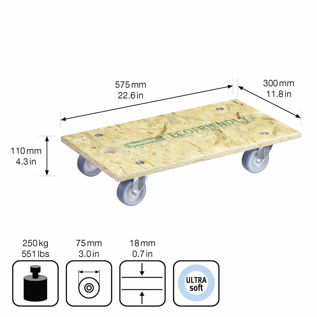 Wagner Möbelroller Eco 58 x 30 cm Traglast 250 kg Wagner Möbelroller Eco 58 x 30 cm Traglast 250 kg von Wagner-System