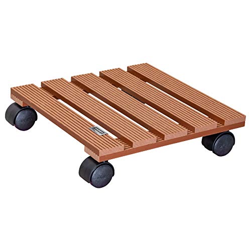 WAGNER Pflanzenroller WPC 29 x 29 x 8 cm I Blumenroller für Außenbereich + Innenbereich I Kübelroller aus FSC® Wood Plastic Composite, Terracotta I Tragkraft 60 kg - 20051001 von WAGNER