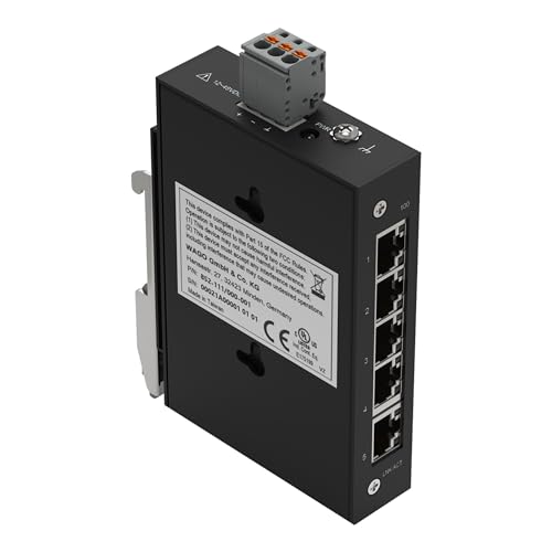 WAGO Industrial-ECO-Switch 852-111/000-001 | mit 5 ETHERNET‐Ports 10/100 MBit/s Autonegotiation und Diagnose‐LEDs auf der Vorderseite, unterstützt bis zu 2000 absolute MAC‐Adressen von WAGO