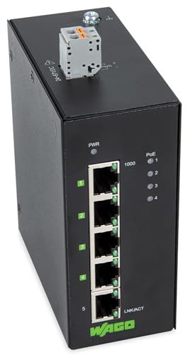 WAGO Industrial-ECO-Switch 852-1411/000-001 | mit 5 ETHERNET‐Ports 10/100/1000 MBit/s Autonegotiation und Diagnose‐LEDs auf der Vorderseite, unterstützt bis zu 8000 absolute MAC‐Adressen von Wago