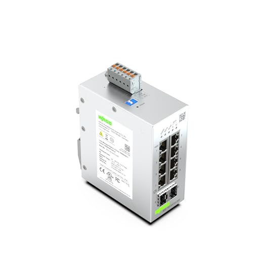 WAGO Industrial-Switch 852-1813/010-000 | 8 ETHERNET‐Ports 10/100/1000 MBit/s Autonegotiation und Diagnose‐LEDs auf Vorderseite | 2 x SFP-Slots für Glasfaser | 8000 absolute MAC‐Adressen von WAGO