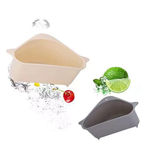 2Pcs Küche Spüle Sieb Korb, Ecke Spüle Sieb Korb Punch-Free Multifunktions-Spüle Korb mit Saugnapf für Unterstützung Ecke(1 weiß + 1 grau) von Wagoodter