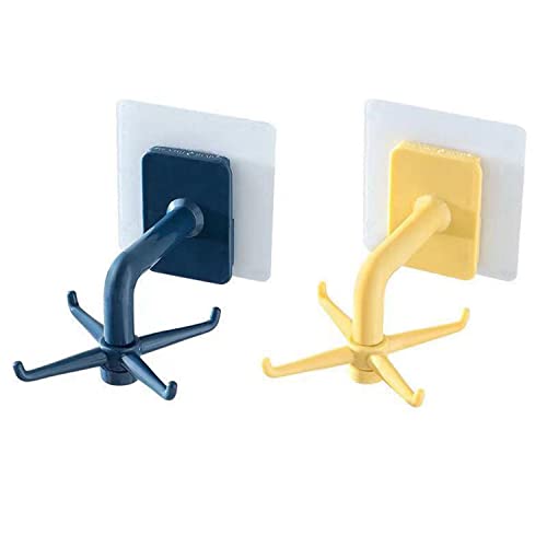 Wagoodter 2 Stk. Drehhaken Ohne Bohren, 360 ° Drehbarer Selbstklebend Handtuchhaken Küchenhelfer für Küche Schrank Bad (Blau&Gelb) von Wagoodter