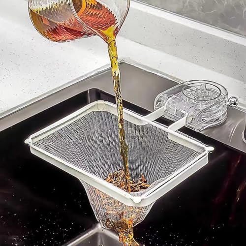 Wagoodter Küche Rückstände Filter Küchen Abflusssiebkorb mit Saugnapf Faltbarer Waschbecken Sieb Spülbecken Sieb mit Filternetzbeuteln Lappenhalter für Küchen und Badezimmer (Transparent(1+100)) von Wagoodter