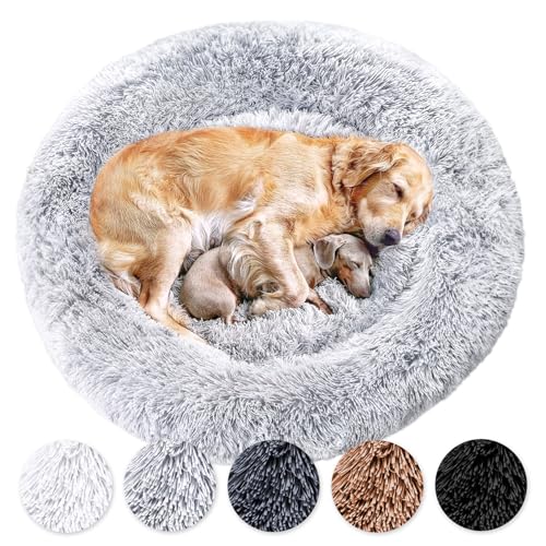 Wahre Tierliebe Hundebett Fluffy - Das Original - waschbar [M, 80cm, grau] Hundekissen, Hundekorb, Flauschiges Hundebett für große, mittelgroße & kleine Hunde von Wahre Tierliebe