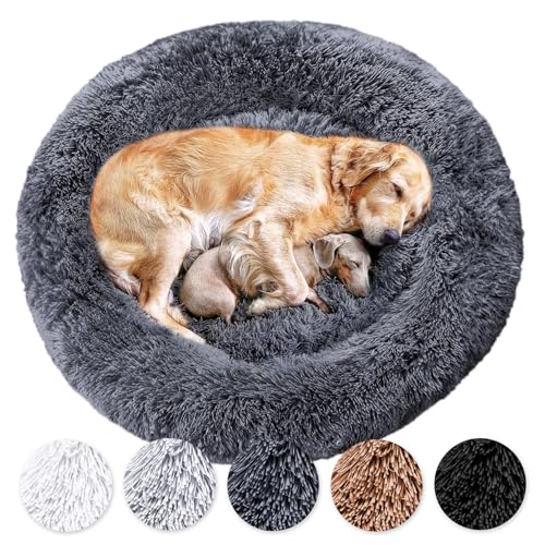 Wahre Tierliebe Hundebett Fluffy - Das Original - waschbar [XXL, 140cm, dunkelgrau] Hundekissen, Hundekorb, Flauschiges Hundebett für große, mittelgroße & kleine Hunde von Wahre Tierliebe