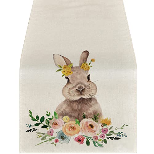 Osterhase Tischläufer Ostern Tischserie Ostermotiv Tischdeko Frühling Hasen Ostertischdecken Ostern-Kaninchen Waschbar Tischdecke Mitteldecke Bunt Tischläufer Küche Esstisch Dekoration (D, One Size) von Wahuan