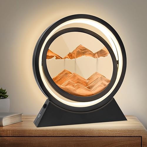 Wai Danie Bewegliche Sandkunst Flüssige Bewegung Lampe Rund Glas 3D Sanduhr Tiefsee Sandlandschaft Sensorische Entspannende Desktop Tisch Dekor Schreibtisch Dekor Kunst Schreibtisch von Wai Danie