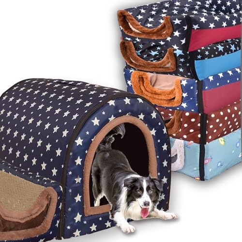 Extra großes Hundebett, 2-in-1-Haustierhöhle, wasserdicht, luxuriös, beruhigendes Hundehaus, Katzenzelt, Bett mit abnehmbarem weichem Kissen, rutschfester Boden, Outdoor-Hundebetten (C,45 x 36 x 35 von Waigg Kii