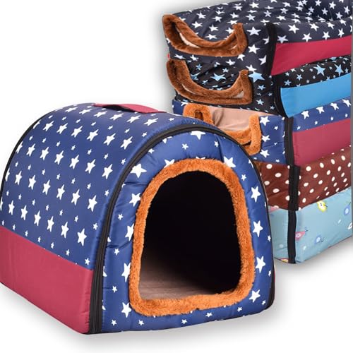 Extra großes Hundebett, 2-in-1-Haustierhöhle, wasserdicht, luxuriös, beruhigendes Hundehaus, Katzenzelt, Bett mit abnehmbarem weichem Kissen, rutschfester Boden, Outdoor-Hundebetten (J,36 x 32 x 28 von Waigg Kii