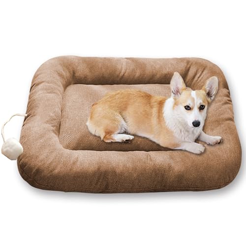 Großes Hundebett, weiches Katzenbett, waschbares Kissen, beruhigend, tiefer Schlaf, Anti-Angst, Hundekäfig-Matratze mit flauschigem Ball für Indoor-Katzen (Braun, Größe S - 30 x 40 cm) von Waigg Kii