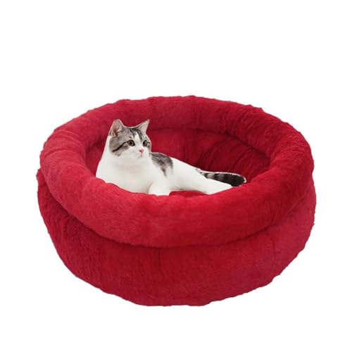 Katzenbett, Höhle, Donut, kleine Hundebetten, rundes Katzenbett für Innen, Höhle, Kätzchen, Welpen, orthopädisch, beruhigendes Katzenbett, erhöhtes Sofakissen (Rot, 40 cm) von Waigg Kii