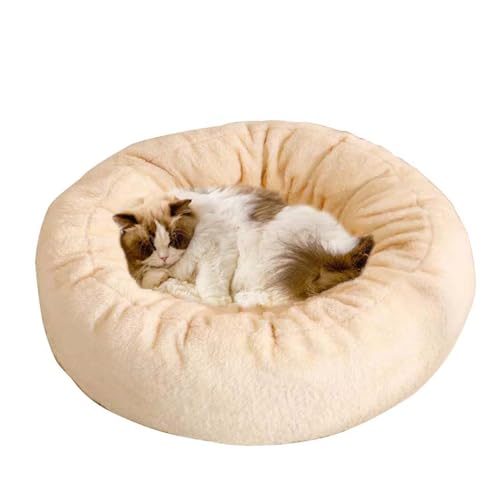 Katzenbetten für Indoor-Katzen, Donut-Hundebetten, rund, beruhigendes Hundesofa, orthopädisch, Katzenhöhle, Hochbett für Kätzchen, Welpen, kleine Hunde, waschbar (Beige, 60 cm) von Waigg Kii