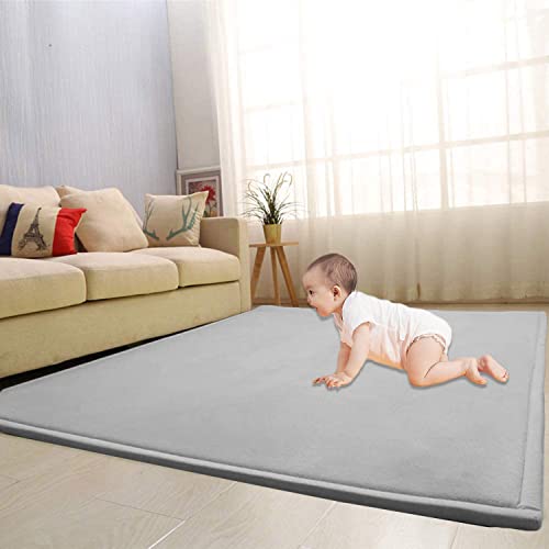 Waigg Kii Großer Teppich, Korallen-Samt, Baby-Spielmatte, dicker Teppich, Krabbelteppich, Tatami-Yogamatte, rutschfeste Bodenmatte, Übungsunterlagen (130 x 130 cm, grau) von Waigg Kii