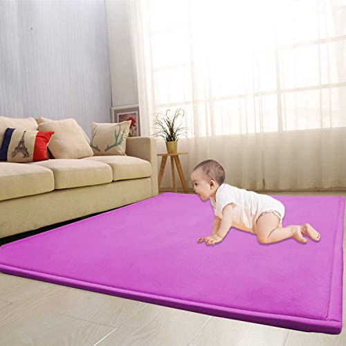 Waigg Kii Großer Teppich, Korallen-Samt, Baby-Spielmatte, dicker Teppich, Krabbelteppich, Tatami-Yogamatte, rutschfeste Bodenmatte, Übungsunterlagen (130 x 150 cm, lila) von Waigg Kii