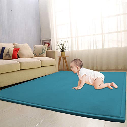 Waigg Kii Großer Teppich, Korallen-Samt, Baby-Spielmatte, dicker Teppich, Krabbelteppich, Tatami-Yogamatte, rutschfeste Bodenmatte, Übungsunterlagen (80 x 180 cm, blau) von Waigg Kii