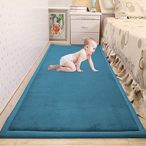 Waigg Kii Großer Teppich für Baby-Krabbelmatte, weicher Korallen-Samt, rutschfeste Tatami-Yogamatte, weicher Teppich für Wohnzimmer, Schlafzimmer (120 x 120 x 2 cm, blau) von Waigg Kii