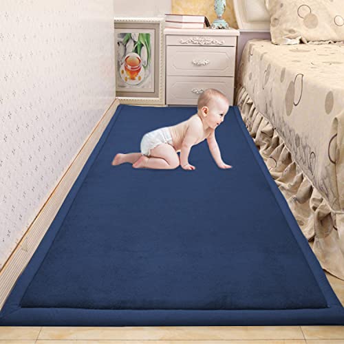 Waigg Kii Großer Teppich für Baby-Krabbelmatte, weicher Korallen-Samt, rutschfeste Tatami-Yogamatte, weicher Teppich für Wohnzimmer, Schlafzimmer (50 x 150 x 2 cm, marineblau) von Waigg Kii