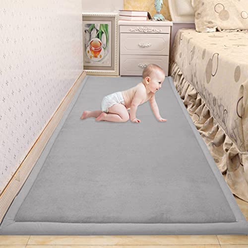 Waigg Kii Großer Teppich für Baby-Krabbelmatte, weicher Korallen-Samt, rutschfeste Tatami-Yogamatte, weicher Teppich für Wohnzimmer, Schlafzimmer (60 x 150 x 2 cm, grau) von Waigg Kii