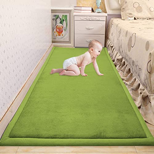 Waigg Kii Großer Teppich für Baby-Krabbelmatte, weicher Korallen-Samt, rutschfeste Tatami-Yogamatte, weicher Teppich für Wohnzimmer, Schlafzimmer (60 x 180 x 2 cm, grün) von Waigg Kii