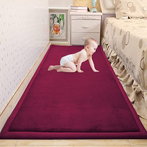 Waigg Kii Großer Teppich für Baby-Krabbelmatte, weicher Korallen-Samt, rutschfeste Tatami-Yogamatte, weicher Teppich für Wohnzimmer, Schlafzimmer (60 x 180 x 2 cm, windrot) von Waigg Kii