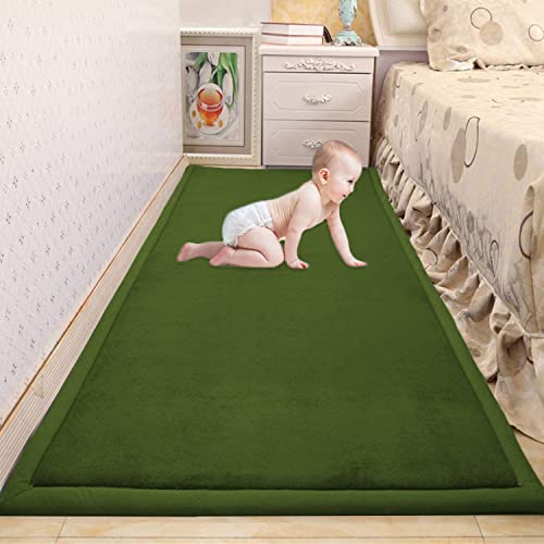 Waigg Kii Großer Teppich für Baby-Krabbelmatte, weicher Korallen-Samt, rutschfeste Tatami-Yogamatte, weicher Teppich für Wohnzimmer, Schlafzimmer (70 x 90 x 2 cm, dunkelgrün) von Waigg Kii