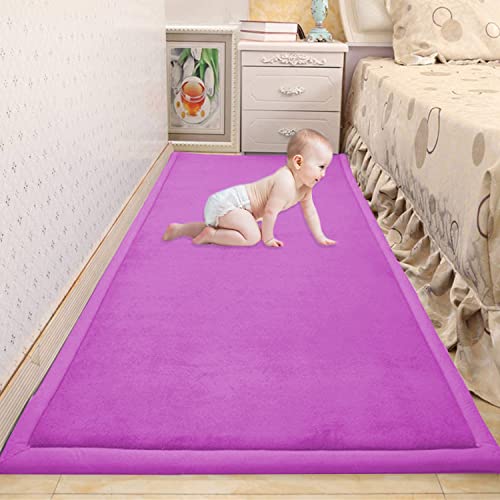 Waigg Kii Großer Teppich für Baby-Krabbelmatte, weicher Korallen-Samt, rutschfeste Tatami-Yogamatte, weicher Teppich für Wohnzimmer, Schlafzimmer (90 x 200 x 2 cm, lila) von Waigg Kii