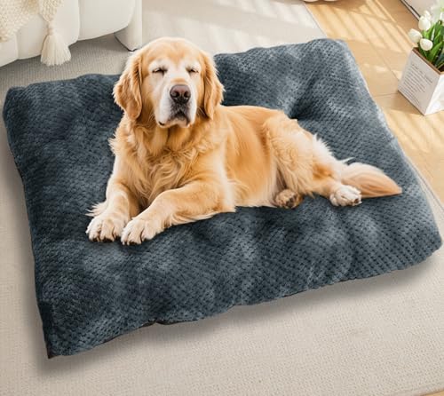 Waigg Kii Großes Hundebett, beruhigender Schlaf, Autobetten, rutschfeste Plüschmatratze, extra groß, orthopädische Hundebetten, Anti-Angst, gemütliches Kissen (Dunkelgrau, L-80 x 55 cm) von Waigg Kii