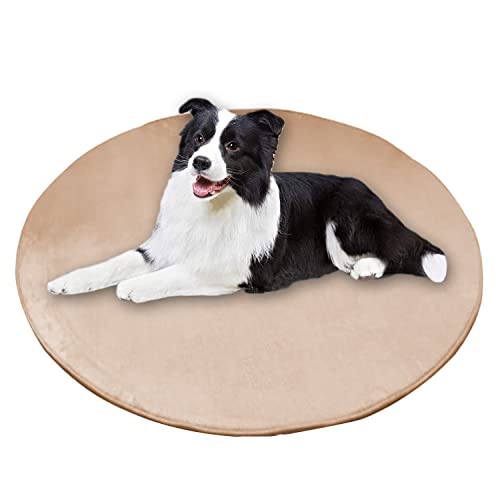 Waigg Kii Hundebett, rund, Korallen-Samt, weich, rutschfest, für Hunde, Anti-Angst, große Hundematratze für kleine, mittelgroße und große Katzen (rund, 80 cm, beige) von Waigg Kii