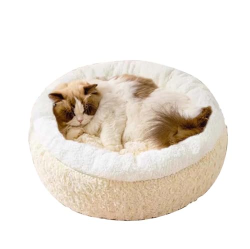 Waigg Kii Katzenbett, Donut-Hundebett, rund, pelziges Kätzchenbett, Hundesofa, erhöht, orthopädisch, beruhigendes Katzenbett, Kissen für Innenkatzen, Welpen, Hunde (Beige, 50 cm) von Waigg Kii