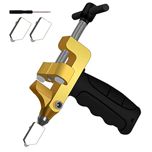 Manuell Fliesenschneider Glasschneider Tile Glass Cutting Tool 2 in 1 Glasfliesenschneider Werkzeug Set mit 2 Wolframstahlklinge, Handfliesenschneider für Heim DIY Fensterglas, Spiegel, Fliesen von Wailicop