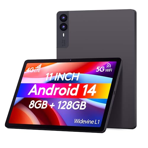 Wainyok 11 Zoll Android 14 Tablet mit 8GB RAM 128GB ROM, Octa-Core, 4G LTE SIM Slot, 5G WLAN, 1920×1200 FHD Display, Widevine L1, 7000mAh, 13MP + 5MP (Grau) von Wainyok