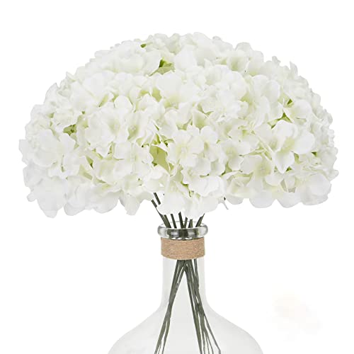 Waipfaru 10 Stück weiße Hortensien künstliche Blumen, künstliche Hortensien Blumen mit Stielen, volle Köpfe, Seide, künstliche Hortensien-Blumen für Hochzeitsstrauß, Tafelaufsätze, Blumenarrangements von Waipfaru