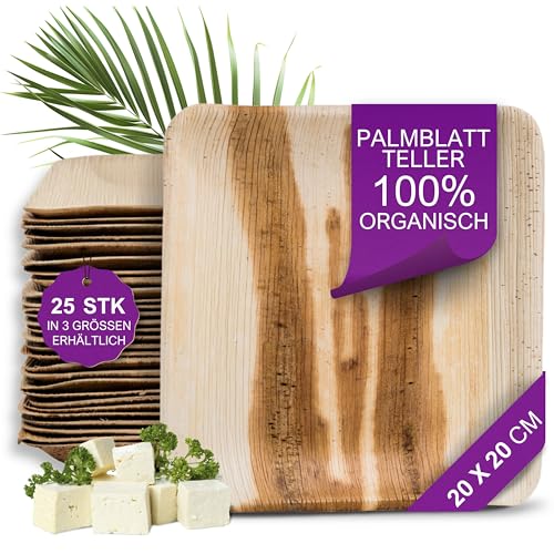 Waipur Bio Palmblatt Geschirr - 25 Stück eckig 20x20 cm - Premium Einwegteller kompostierbar - Umweltfreundliches Partygeschirr - ähnl. Bambus Teller Einweg Waipur Bio Palmblatt Geschirr - 25 Stück eckig 20x20 cm - Premium Einwegteller kompostierbar - Umweltfreundliches Partygeschirr - ähnl. Bambus Teller Einweg von Waipur