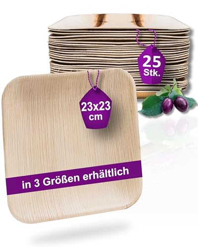 Waipur Bio Palmblatt Geschirr - 25 Teller eckig 23x23 cm - Premium Einwegteller kompostierbar - Umweltfreundliches Partygeschirr - ähnl. Einweg Bambus Teller von Waipur