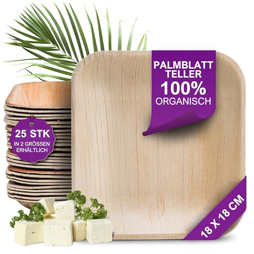 Waipur Bio Palmblatt Teller - 25 Stück eckig 18x18 cm - Premium Einmalteller kompostierbar - Umweltfreundliche Party-Teller - ähnl. Einweg Bambus Geschirr Waipur Bio Palmblatt Teller - 25 Stück eckig 18x18 cm - Premium Einmalteller kompostierbar - Umweltfreundliche Party-Teller - ähnl. Einweg Bambus Geschirr von Waipur