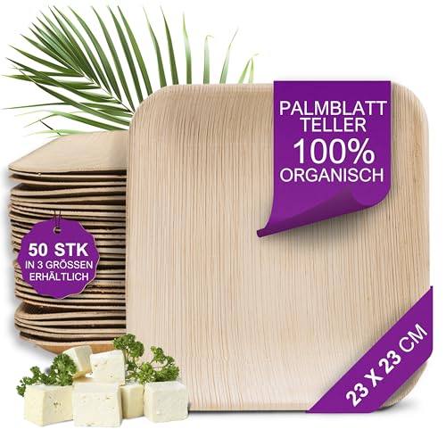 Waipur Bio Palmblatt Teller - 50 Einwegteller eckig 23x23 cm - Premium Einweggeschirr kompostierbar - Umweltfreundliche Party-Teller - ähnl. Einweg Bambus Geschirr Waipur Bio Palmblatt Teller - 50 Einwegteller eckig 23x23 cm - Premium Einweggeschirr kompostierbar - Umweltfreundliche Party-Teller - ähnl. Einweg Bambus Geschirr von Waipur